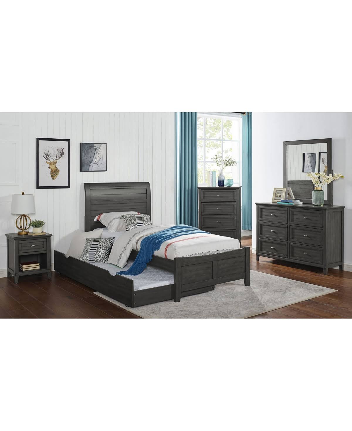 Gray Twin Sleigh Bed with Headboard Z231
