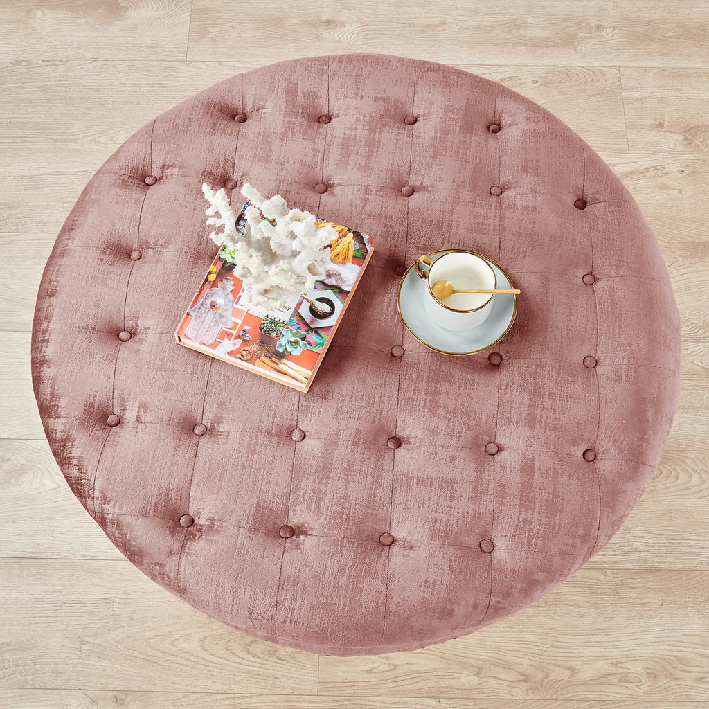 Textured Velvet Round Ottoman J43689