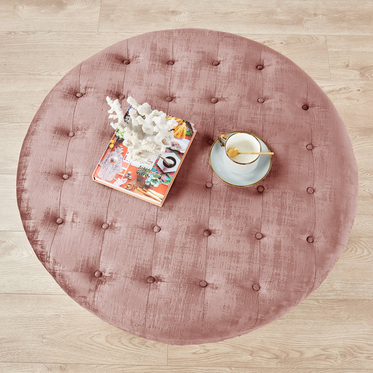 Textured Velvet Round Ottoman J43689