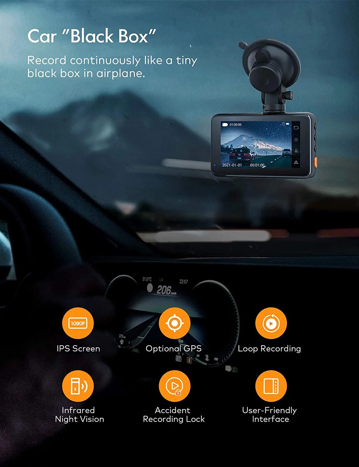 1080P Dash Cam with 170° Wide Angle, Black L307746