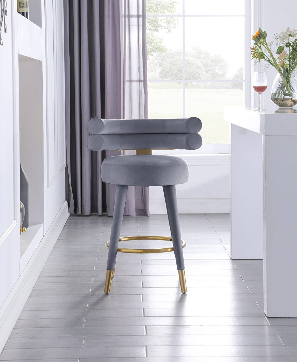 Gray Velvet Counter Stool (Set of 2) M88705