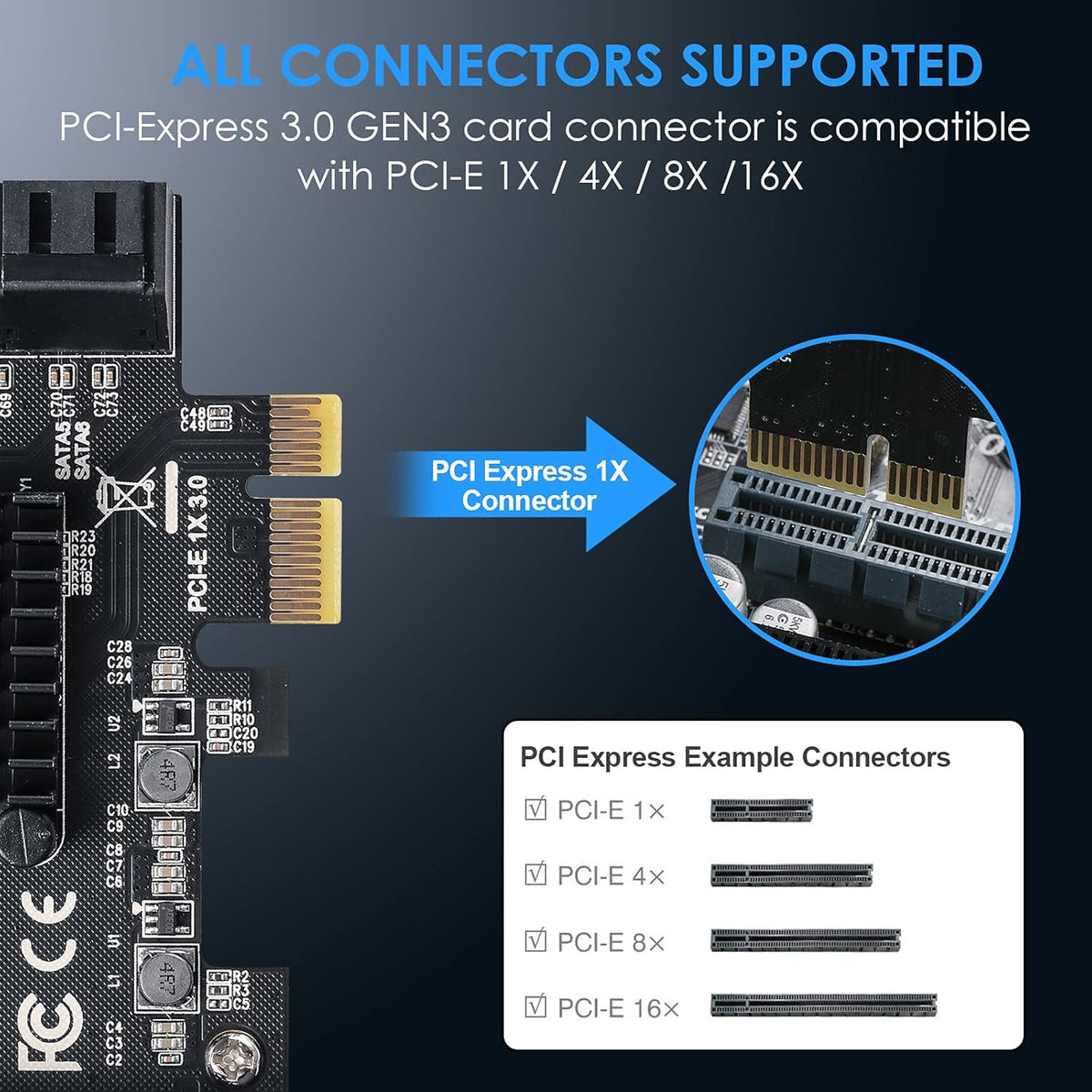 PCIe 4X SATA Card, 6 Ports, Non-Raid, SATA 3.0 B85698