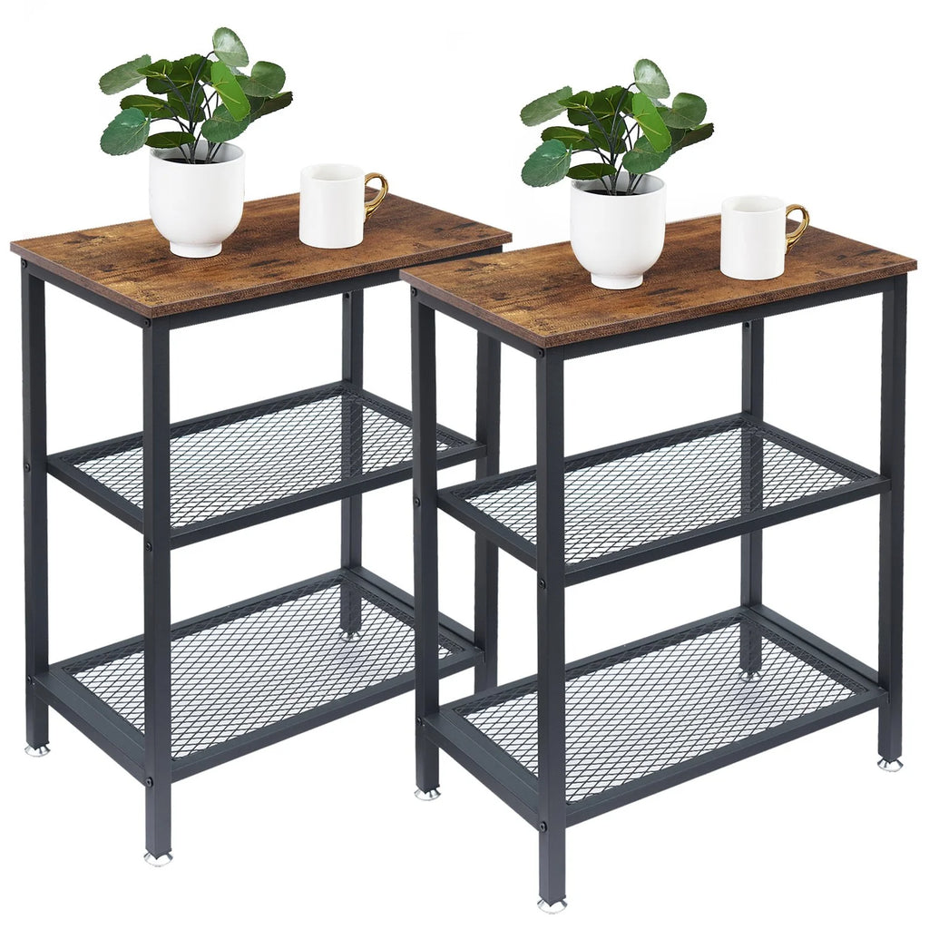 Brown 3-Tier Open Shelves Nightstand, Set of 2 F851793