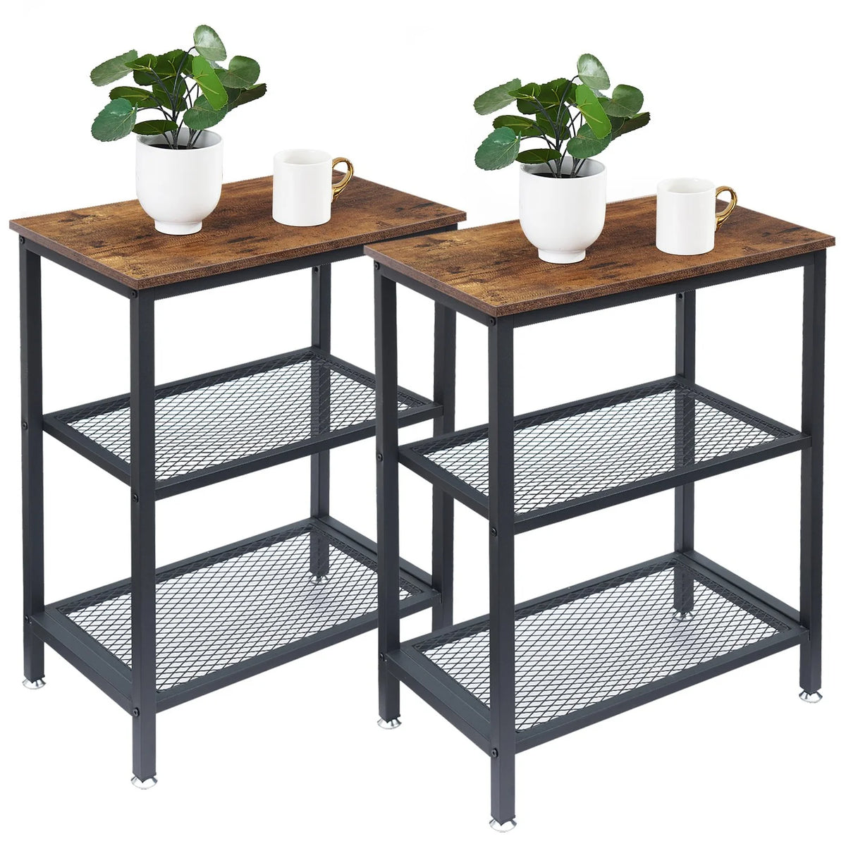 Brown 3-Tier Open Shelves Nightstand, Set of 2 F851793