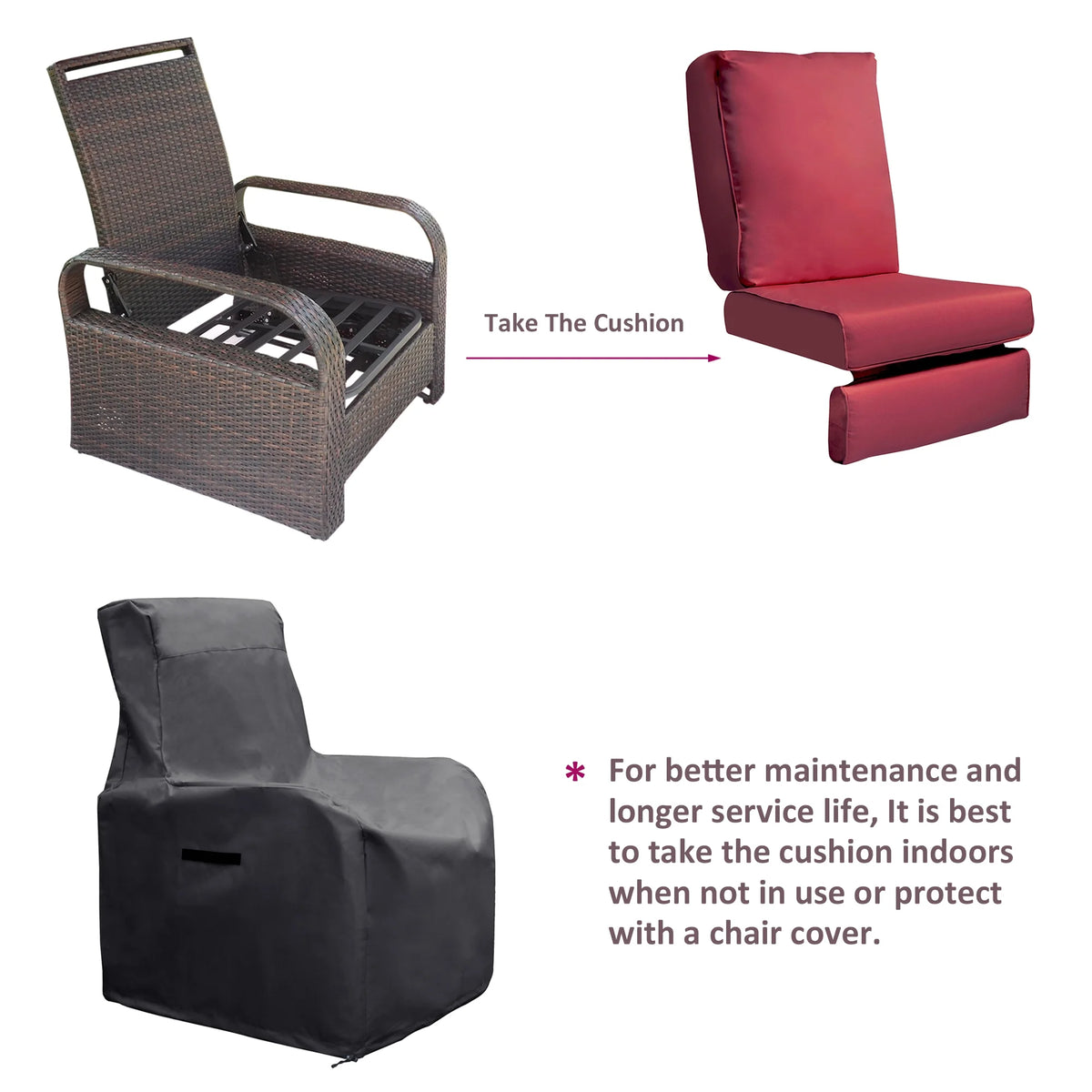 Red Resin Wicker Recliner Chair with Footrest M36029