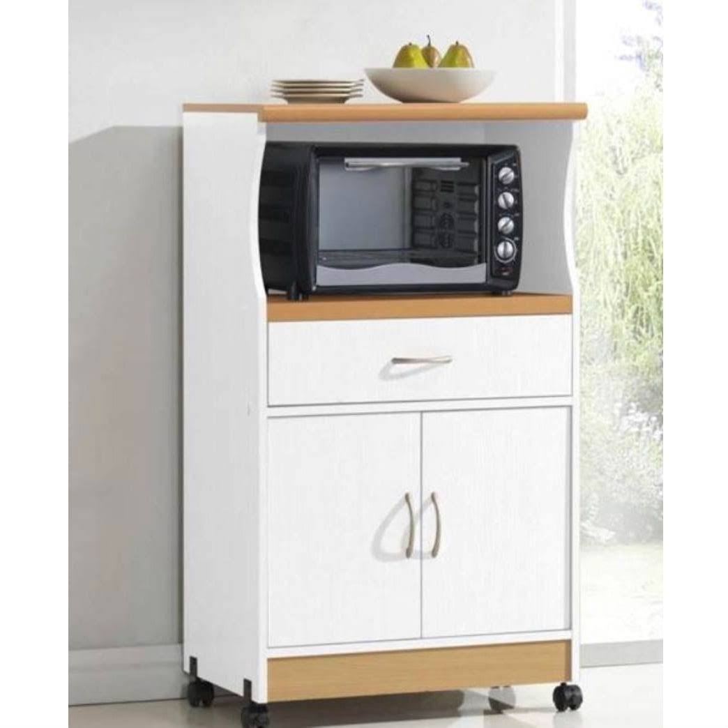 White Kitchen Utility Cabinet Microwave Cart with Caster Wheels F427