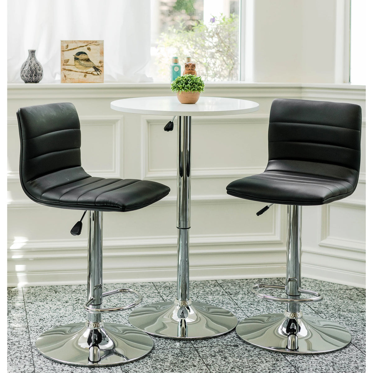Black PU Leather Adjustable Swivel Bar Stools Set of 2 Y8549