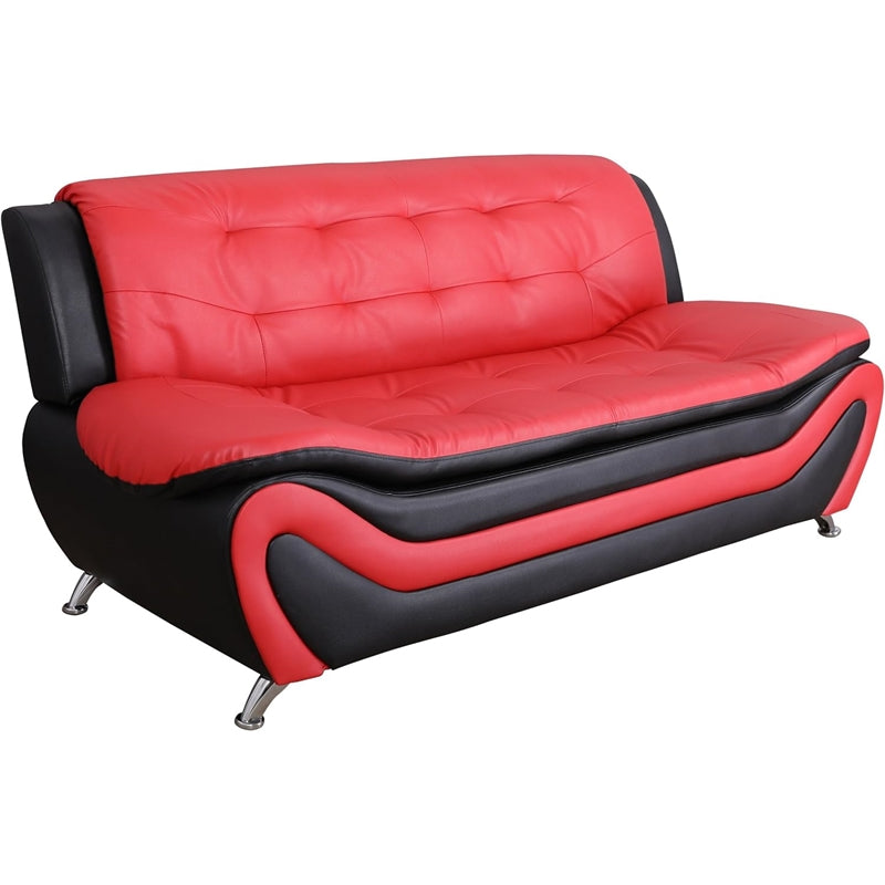 2 Piece Set Faux Leather Black & Red V5718
