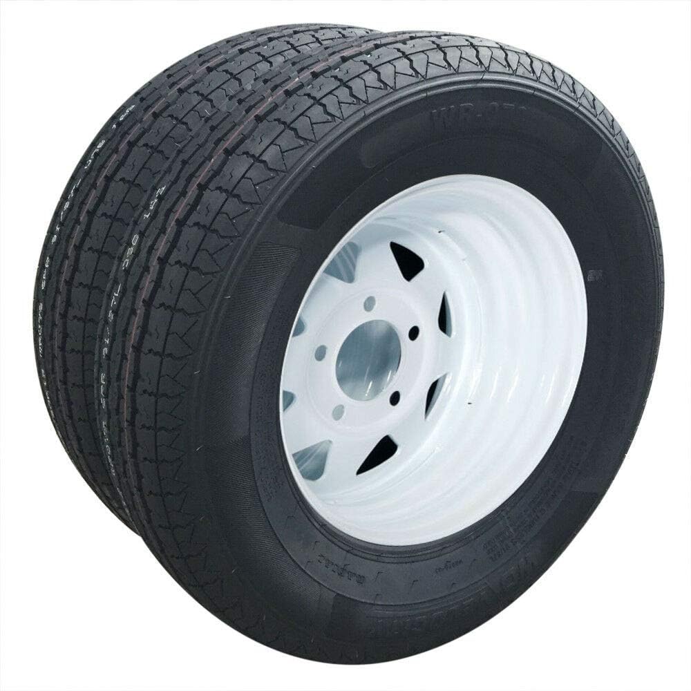 13" Trailer Tire & Rim ST175/80R13 Load C 5 Lug White Spoke Pack of 2 U364