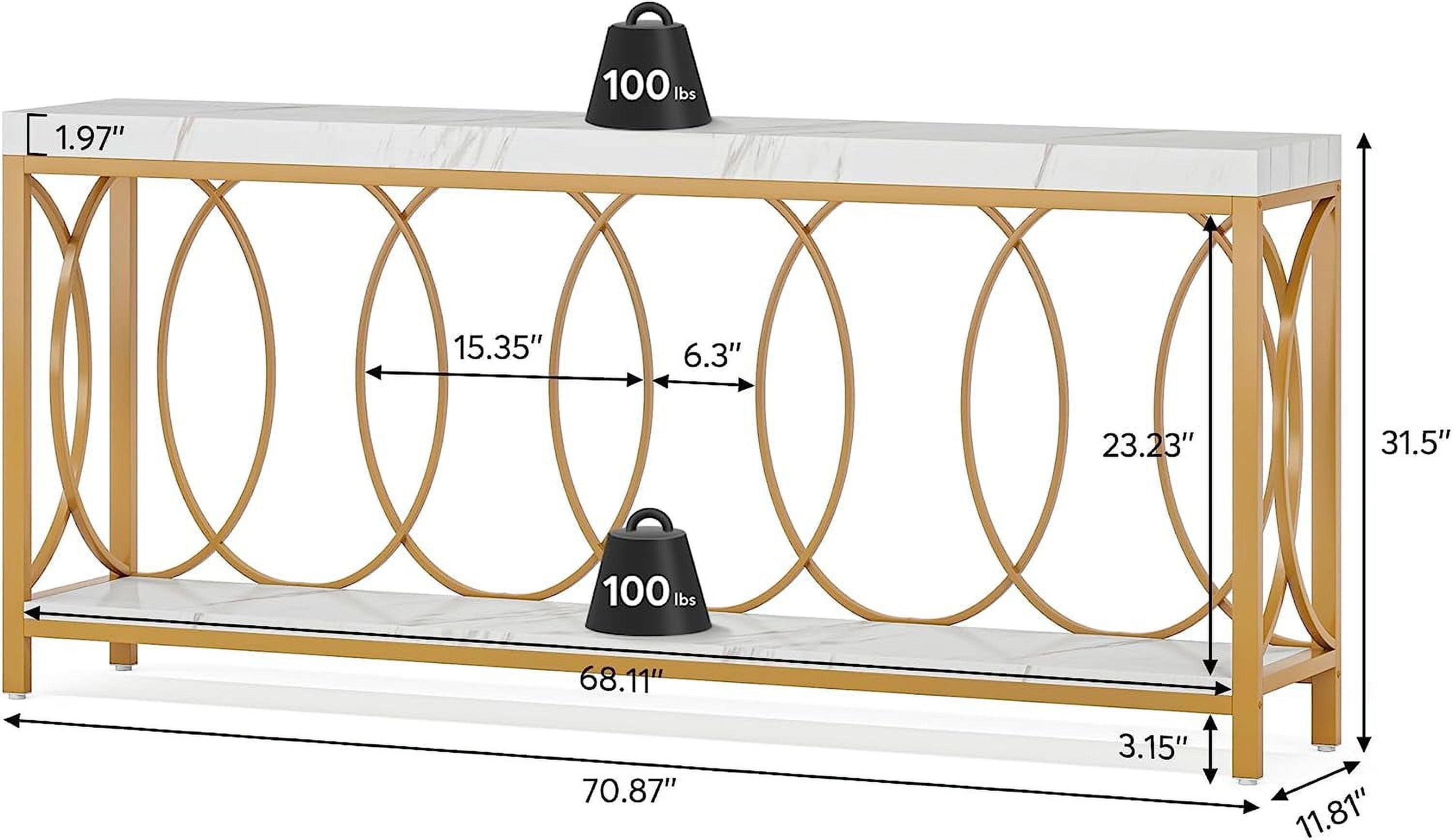 White Gold 2-Tier Faux Marble Console Table Z335