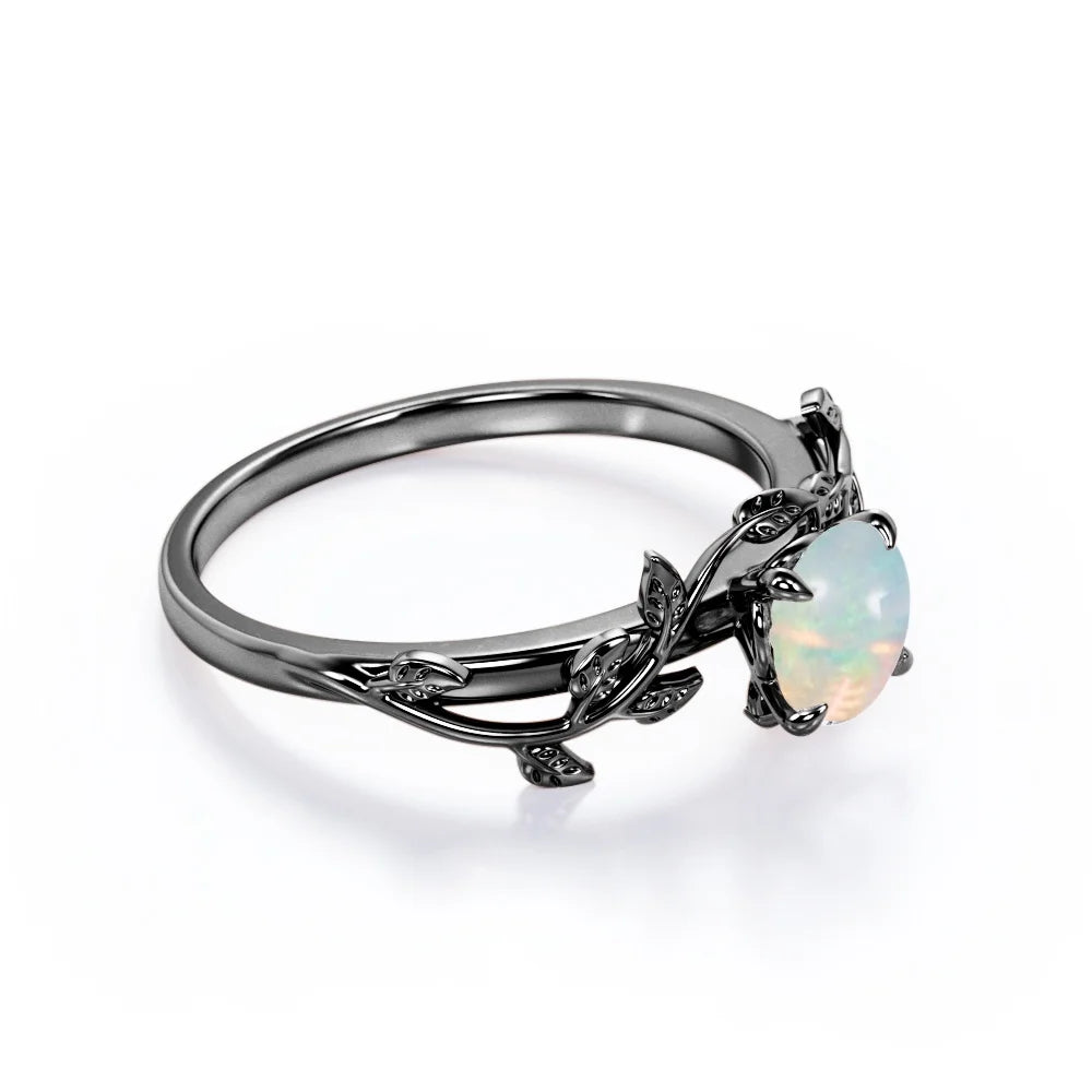 18K Black Gold Plating Over Silver Opal Engagement Ring T88484