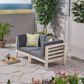 Weathered Gray / Dark Gray Acacia Wood Sectional Loveseat Set with Cushions R84758