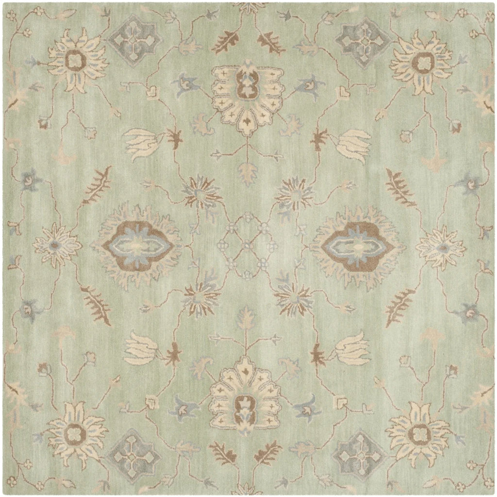 Floral Wool Area Rug, Light Green, 7' x 7' Square J327274