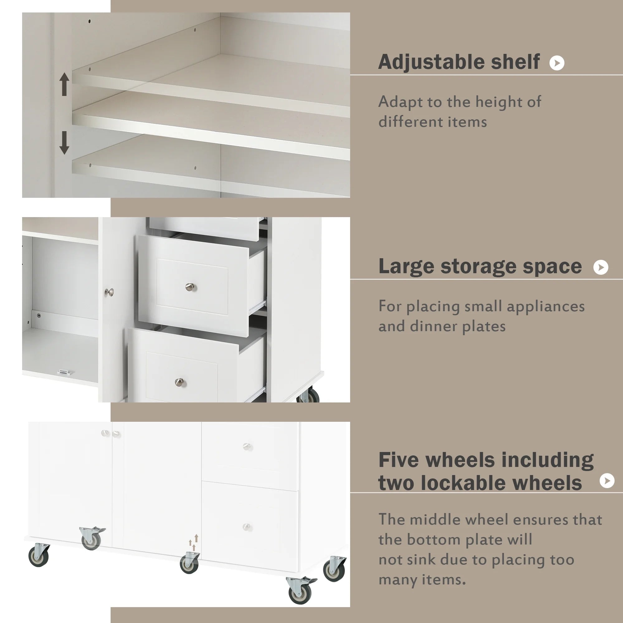 White Dining Island Cart with 2 Lockable Wheels and Drop-Leaf Tabletop G151611