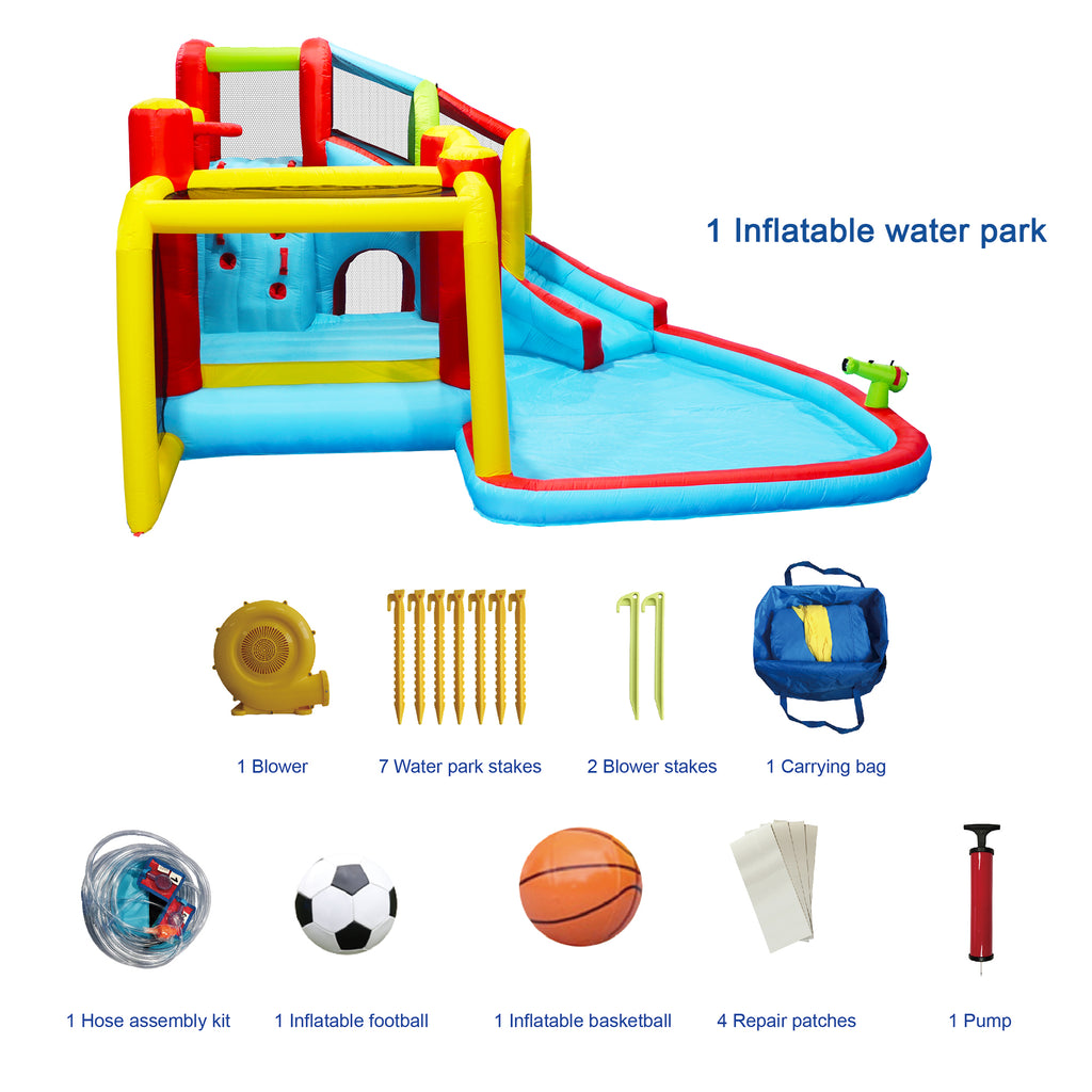 7 in 1 Inflatable Water Park Bouncer with Splash Pool L77826