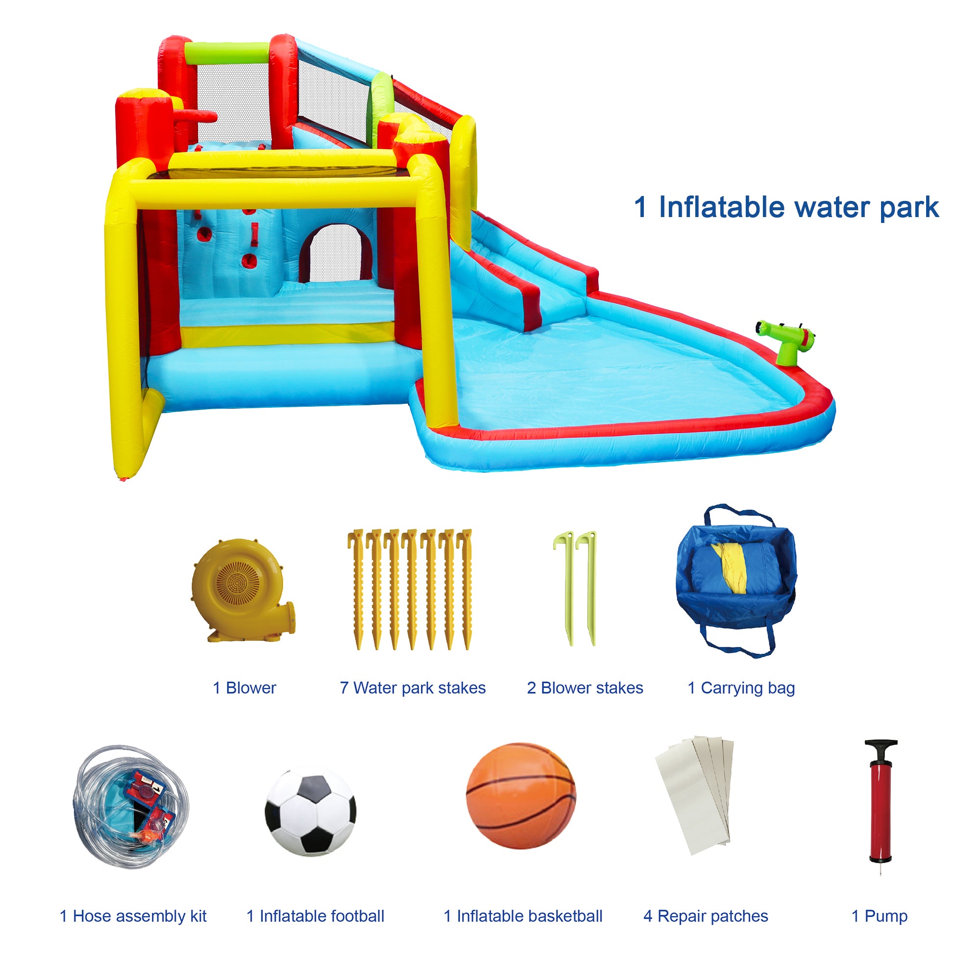 7 in 1 Inflatable Water Park Bouncer with Splash Pool L77826