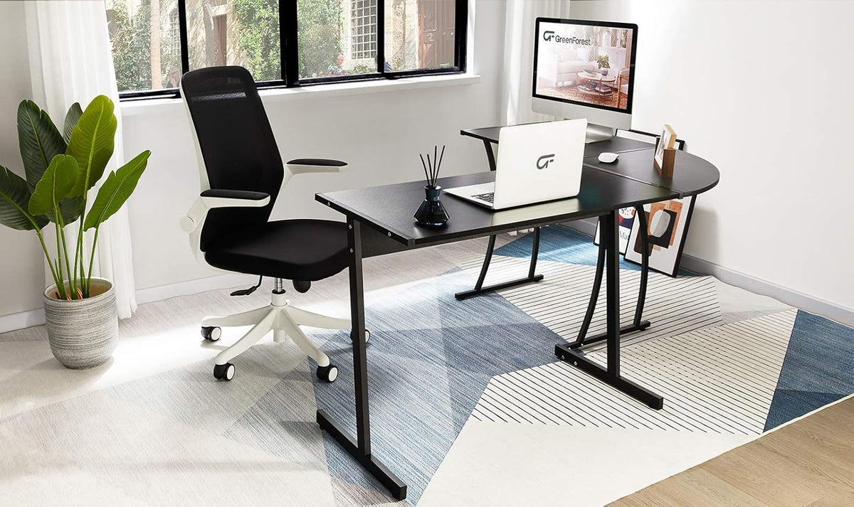L Shaped Desk and File Cabinet with Open Storage Shelf B6004