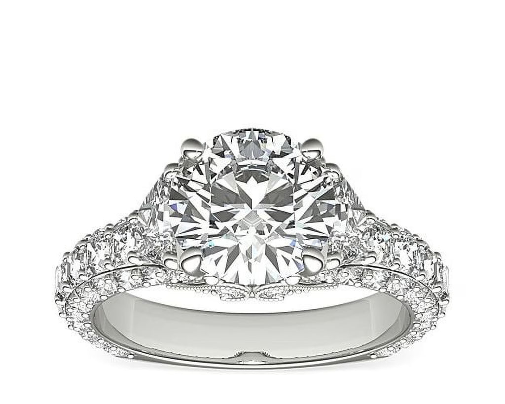 14K White Gold Solitaire Engagement Ring with Accents V609