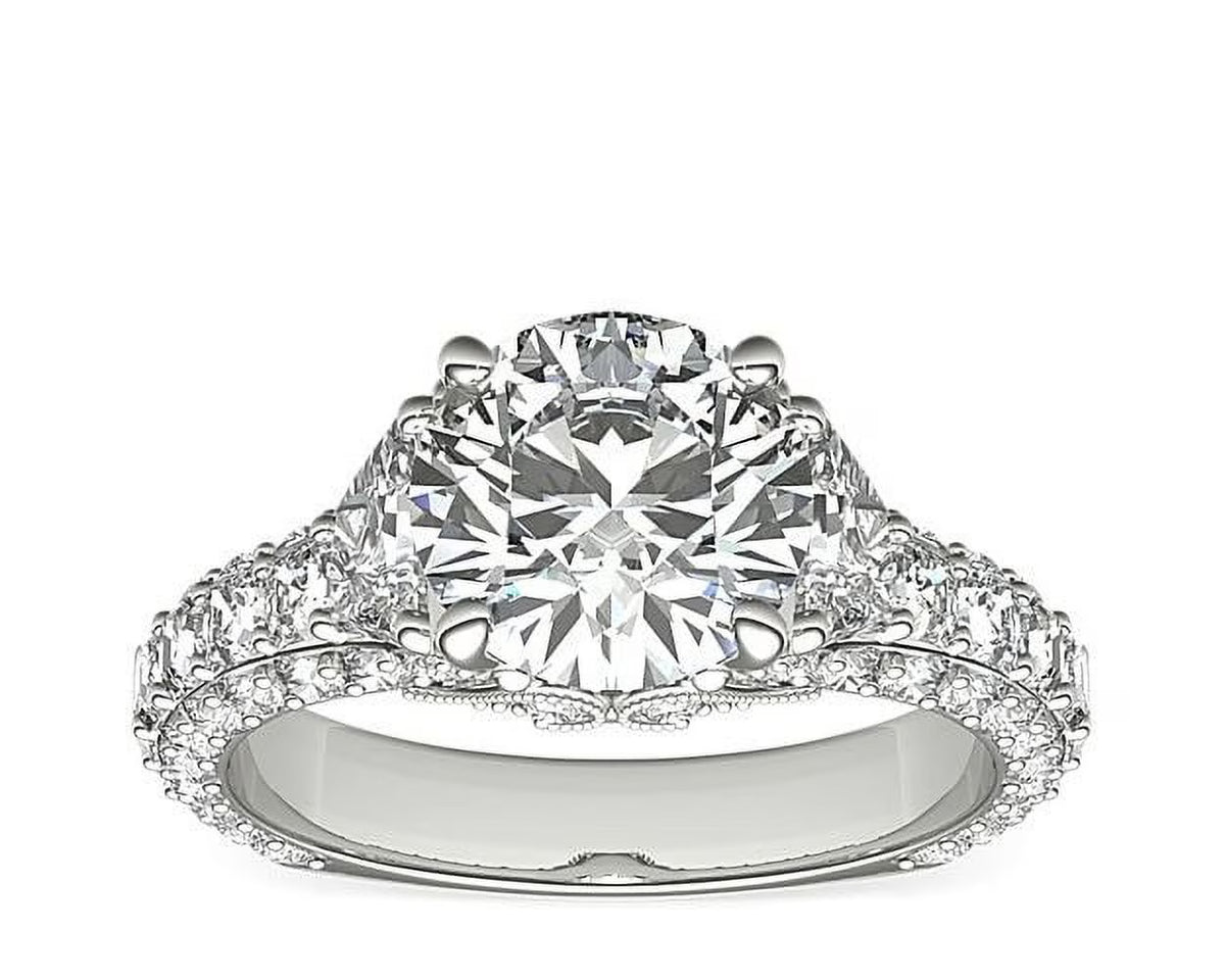 14K White Gold Solitaire Engagement Ring with Accents V609