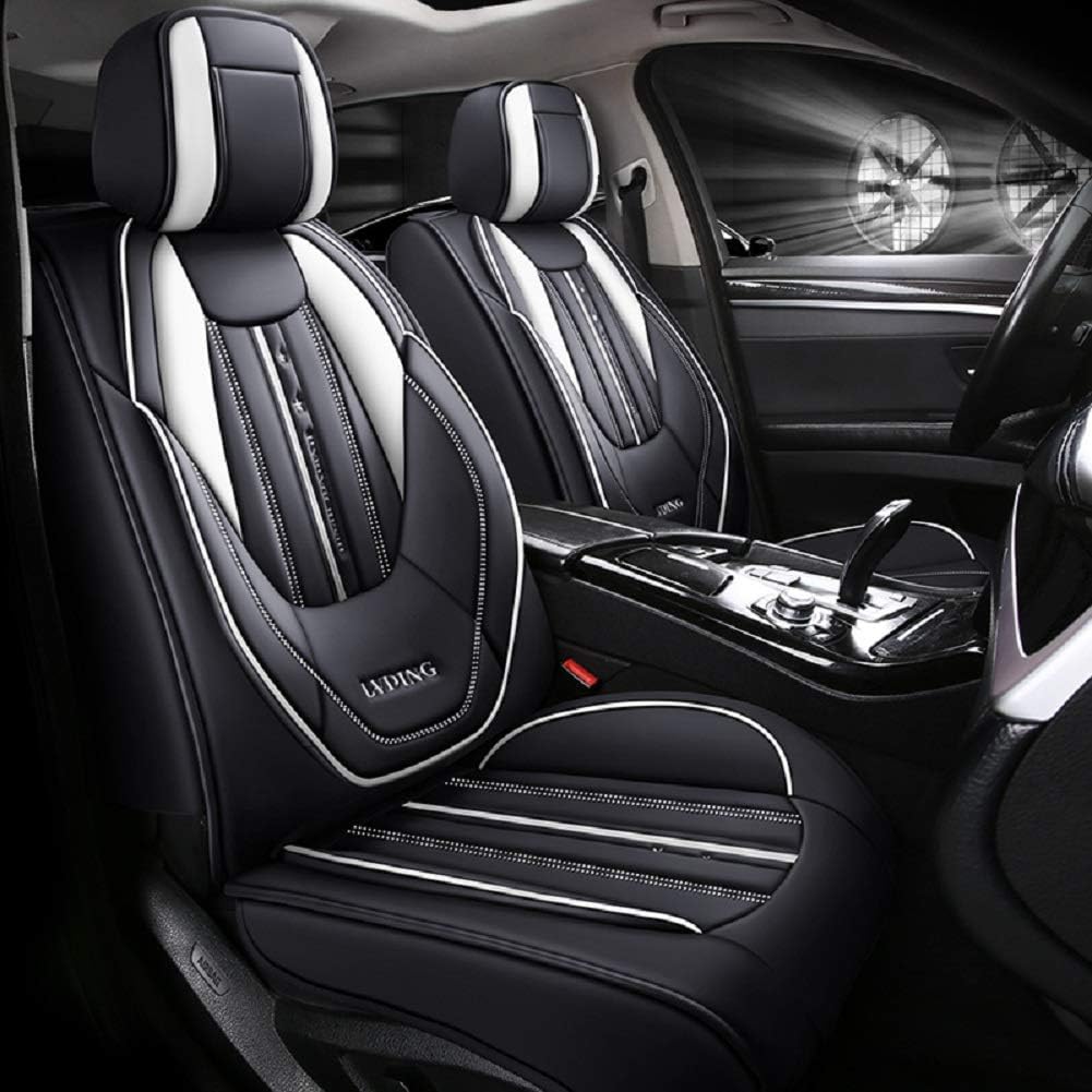 Black-Red PU Leather Car Seat Covers 5 Seats Full Set J51902