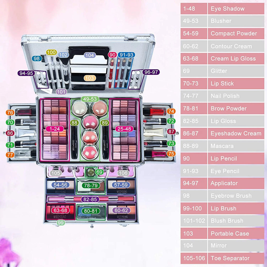 Makeup Kit with Eyeshadow Palette Lipstick Blush Foundation Concealer Face Powder Mascara Lipgloss Brush J771