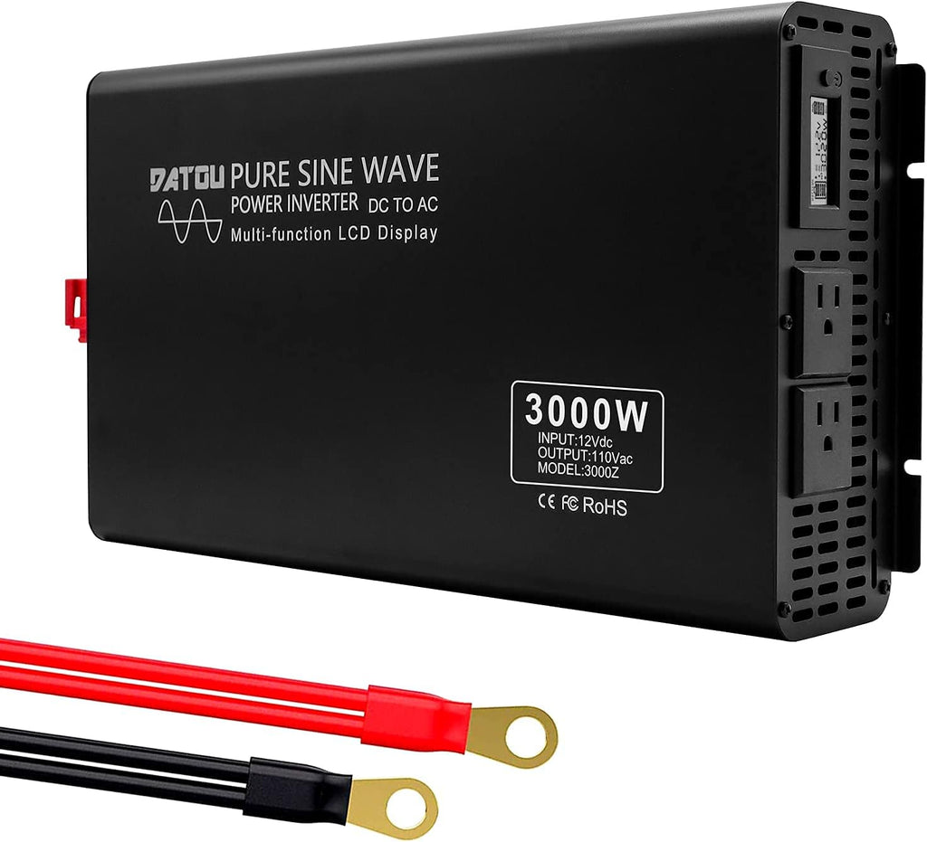 1000W Pure Sine Wave Power Inverter DC 12V to 110V AC with Remote Control and LCD Display F268362