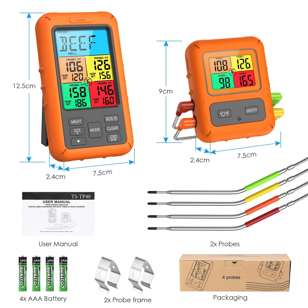 Wireless Meat Thermometer with 4 Meat Probes B864356