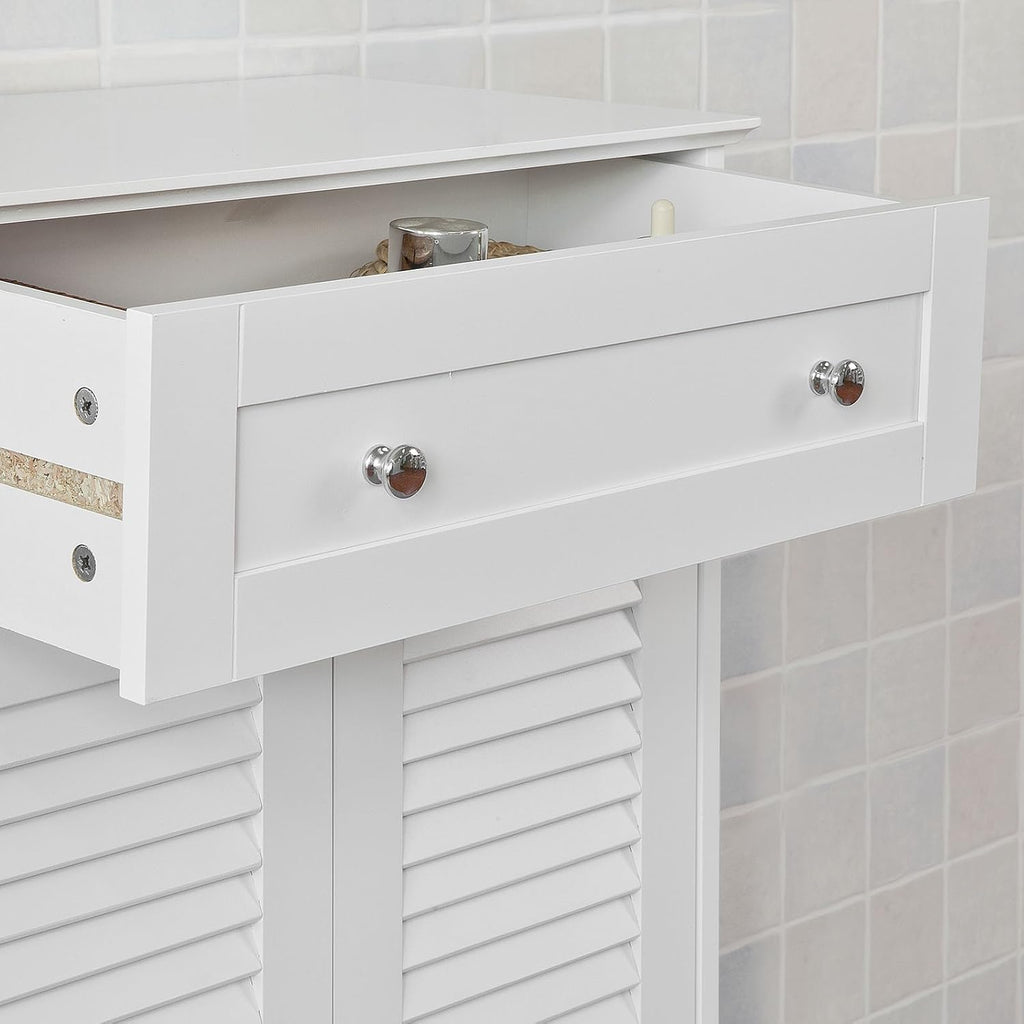 White Bathroom Vanity Set with Drawer and Double Shutter Door F133051