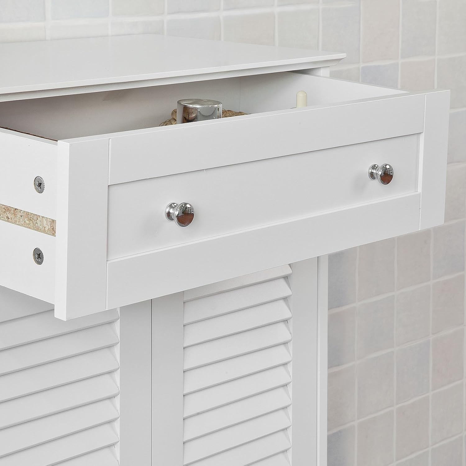 White Bathroom Vanity Set with Drawer and Double Shutter Door F133051