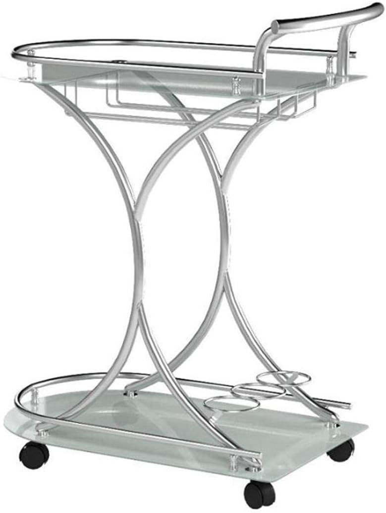 Chrome and White Serving Cart with 2 Frosted Glass Shelves L878592