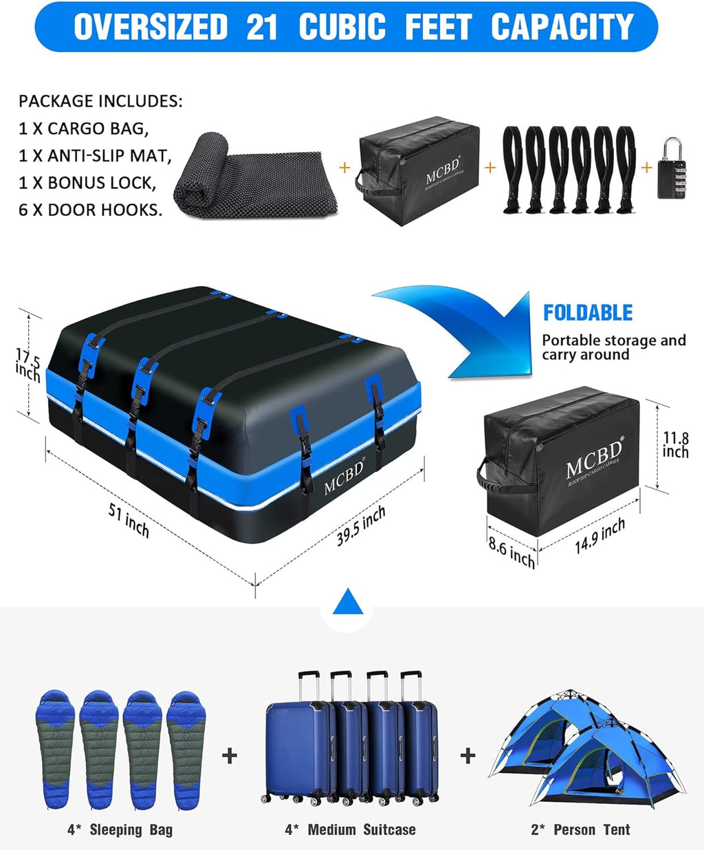 Hitch Cargo Carrier Bag, 20 Cubic Feet, Soft-Shell Waterproof Vehicle Cargo Carrier with 6 Reinforced Straps R3461