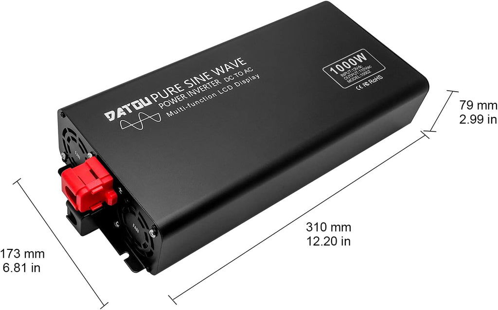1000W Pure Sine Wave Power Inverter DC 12V to 110V AC with Remote Control and LCD Display F268362