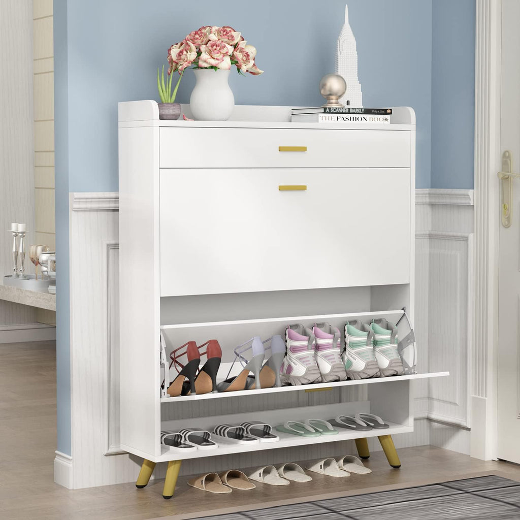 5-Tier Shoe Storage Cabinet with Drawers, White Y234050