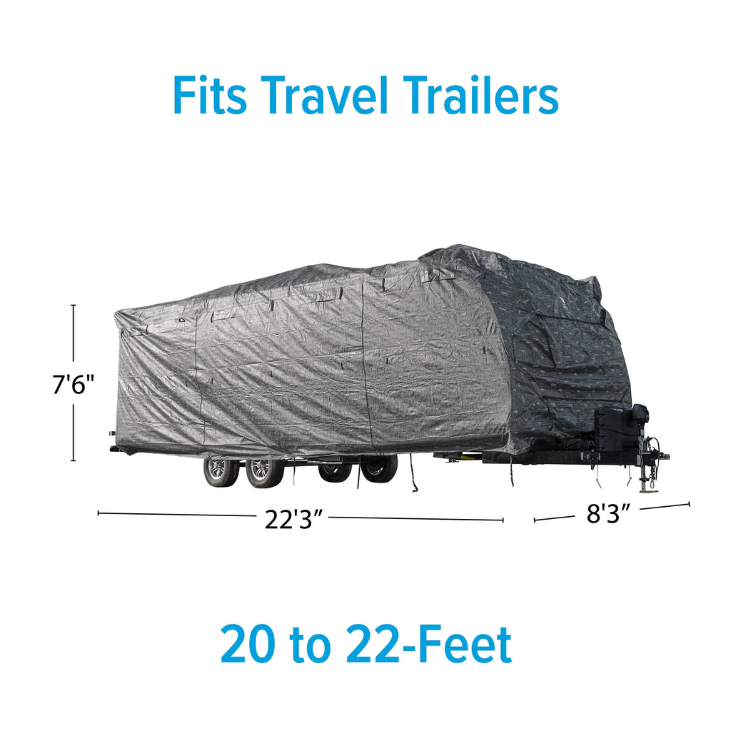 Camper/RV Cover for Travel Trailers 20 to 22-feet, Heavy-Duty Breathable Spun Bond Polypropylene, Dark Gray S81838
