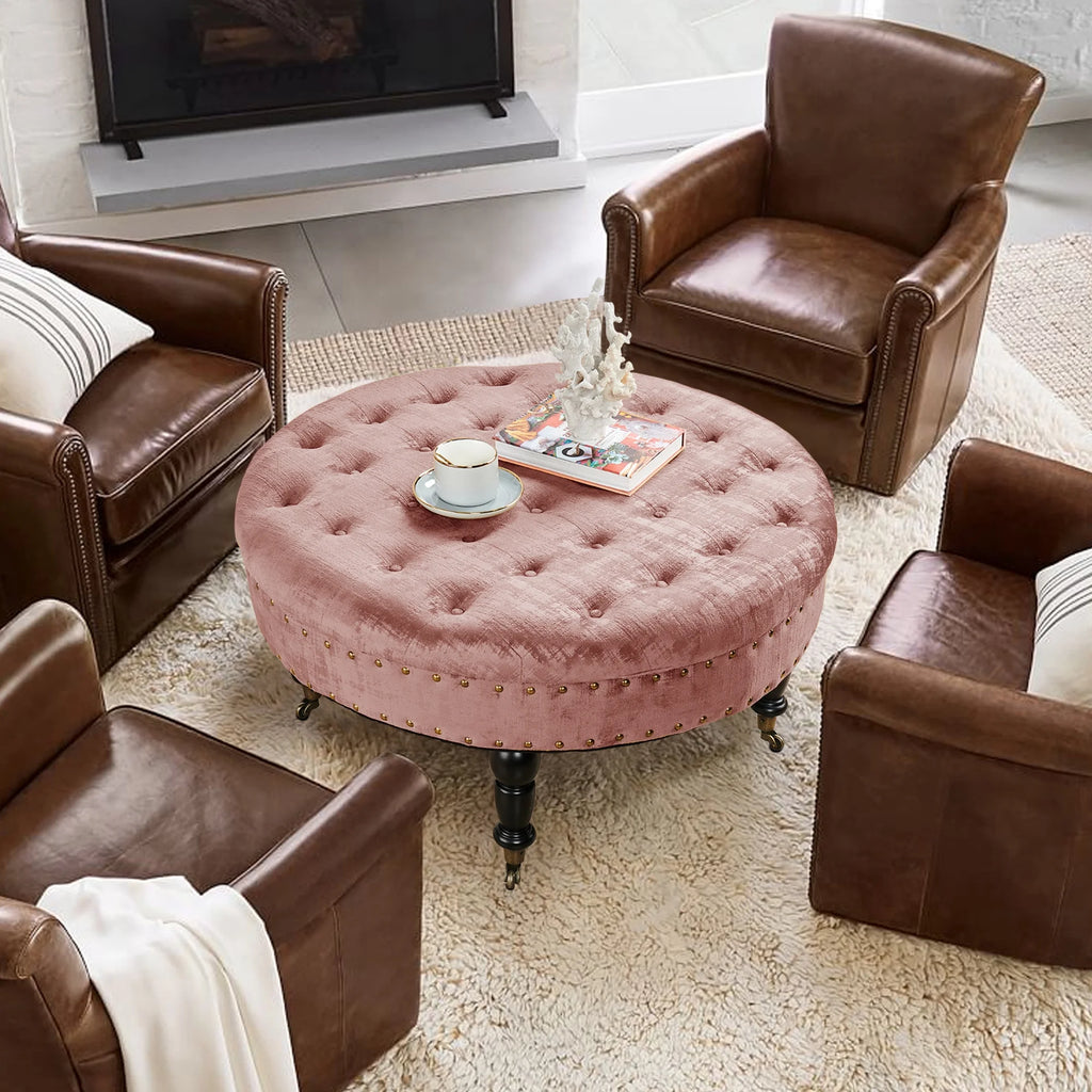 Textured Velvet Round Ottoman J43689