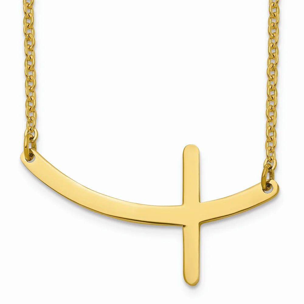 Stainless Steel Yellow IP-plated Sideways Cross 18in Necklace with Lobster Clasp B883731