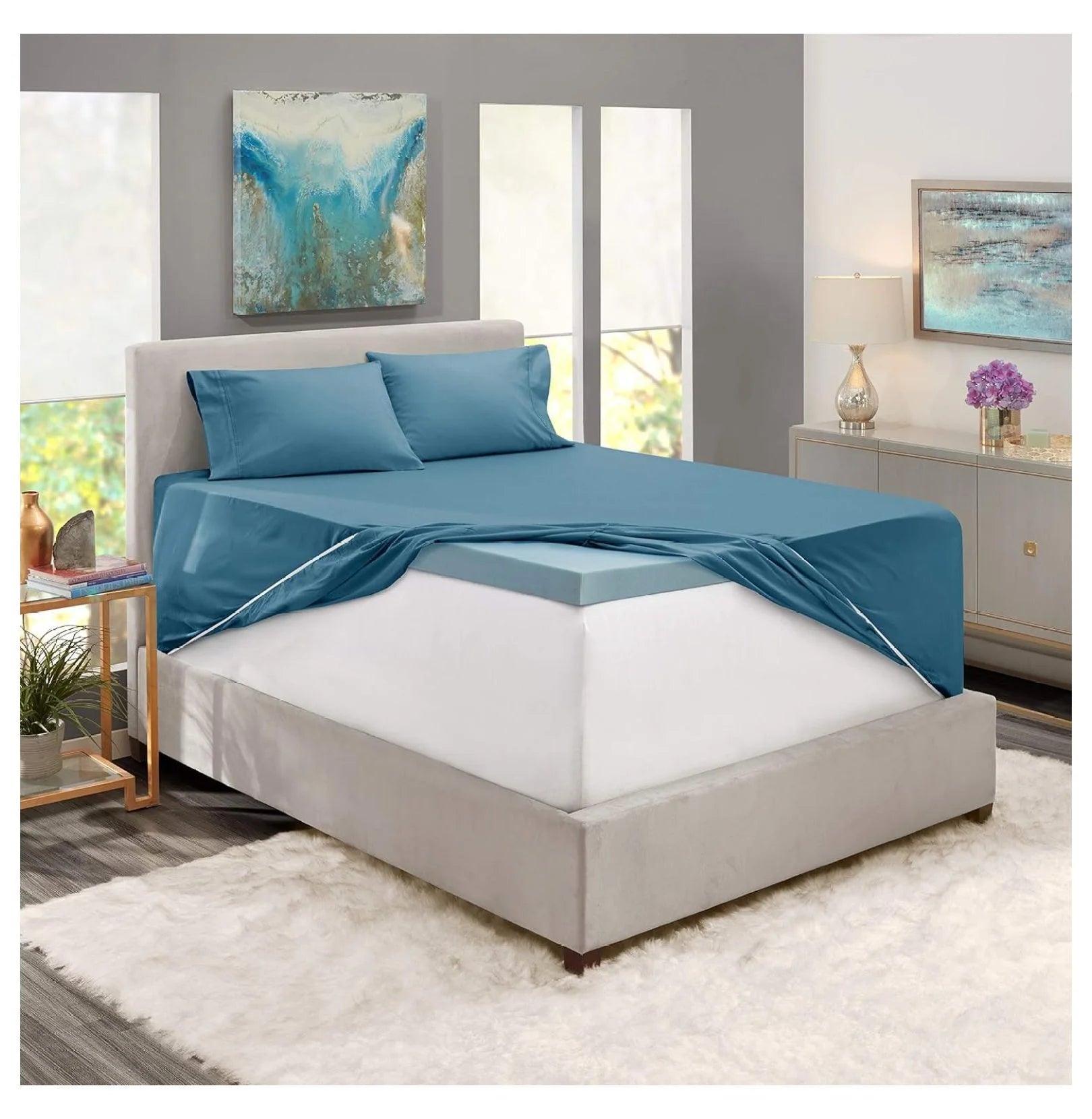 Blue Extra Deep Pocket Queen 4 Piece Sheet Set W4183