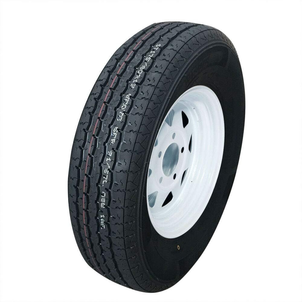 13" Trailer Tire & Rim ST175/80R13 Load C 5 Lug White Spoke Pack of 2 U364