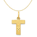 14K Yellow Gold Diamond-Cut Letter T Initial Pendant Charm with Rope Chain Necklace 18'' T851407