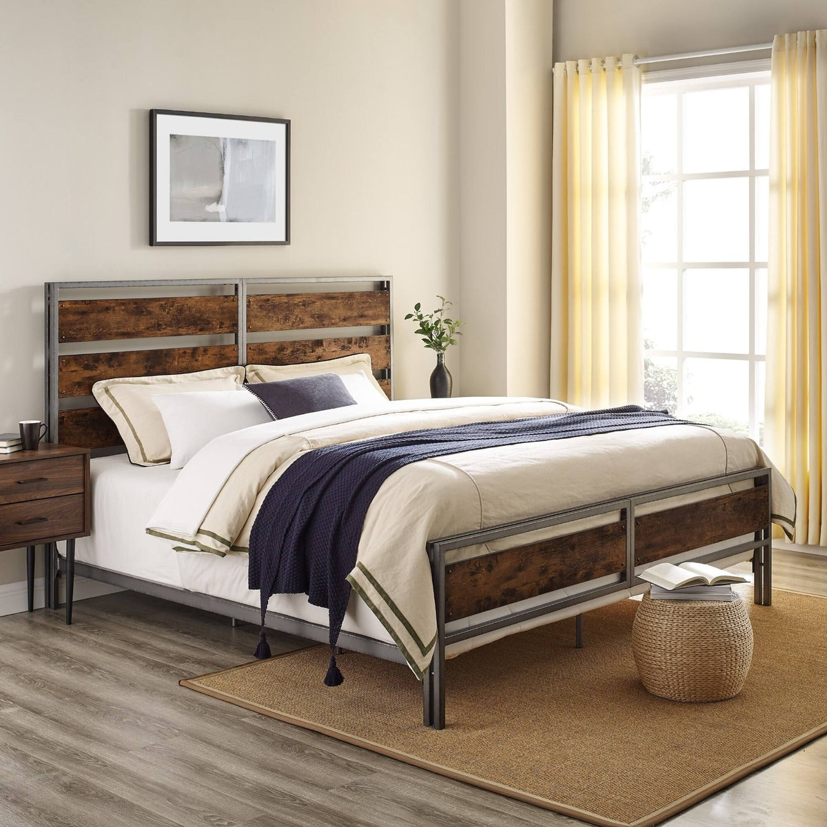 Rustic Industrial Plank Bed King Z9705