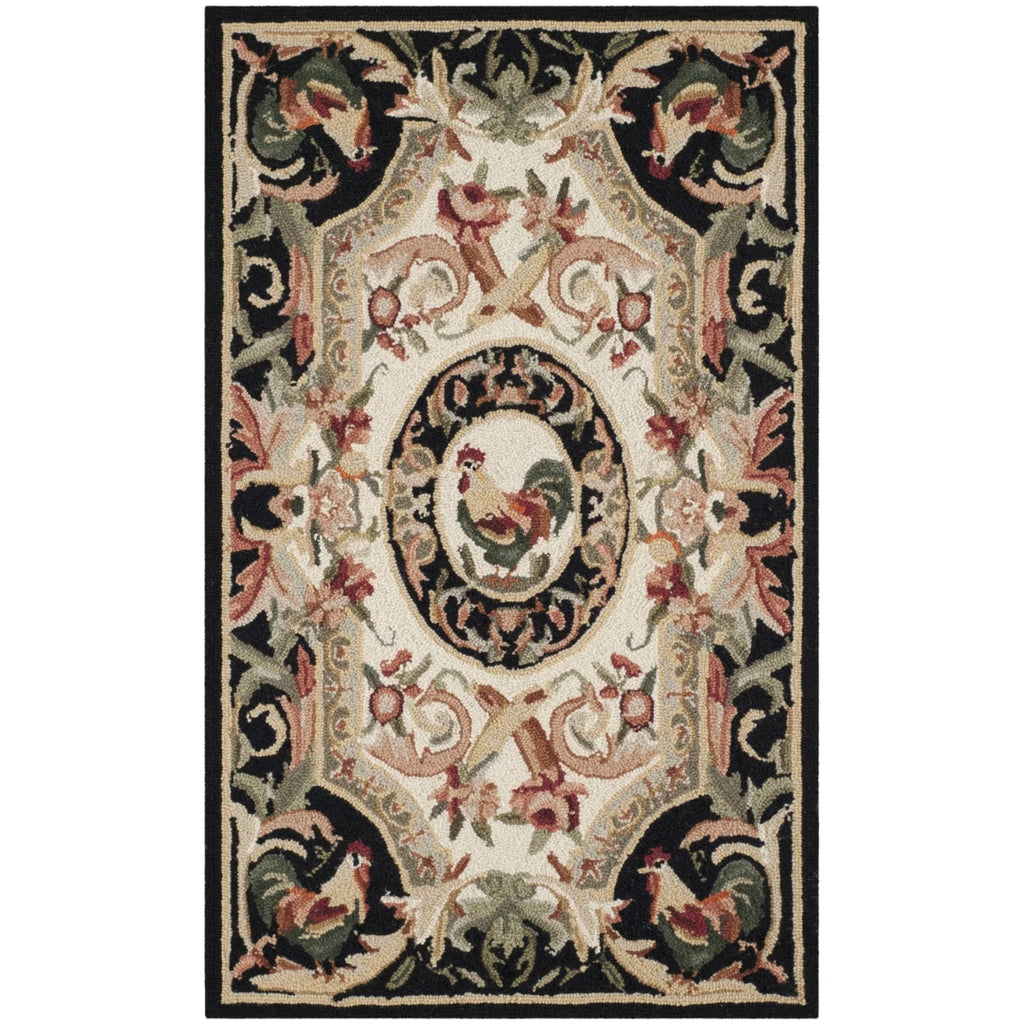 Ivory/Black Wool Novelty Area Rug S3415