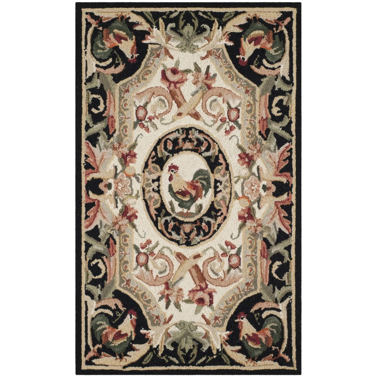 Ivory/Black Wool Novelty Area Rug S3415