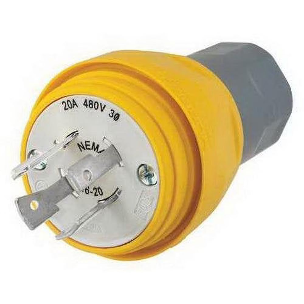 Yellow 20A 3 Phase 480V AC Lock Plug, 3 Pole 4 Wire F127920