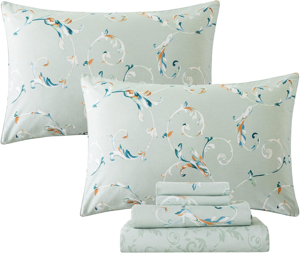 White Printed Cotton Bed Sheets, 4 Pcs, Full D211385