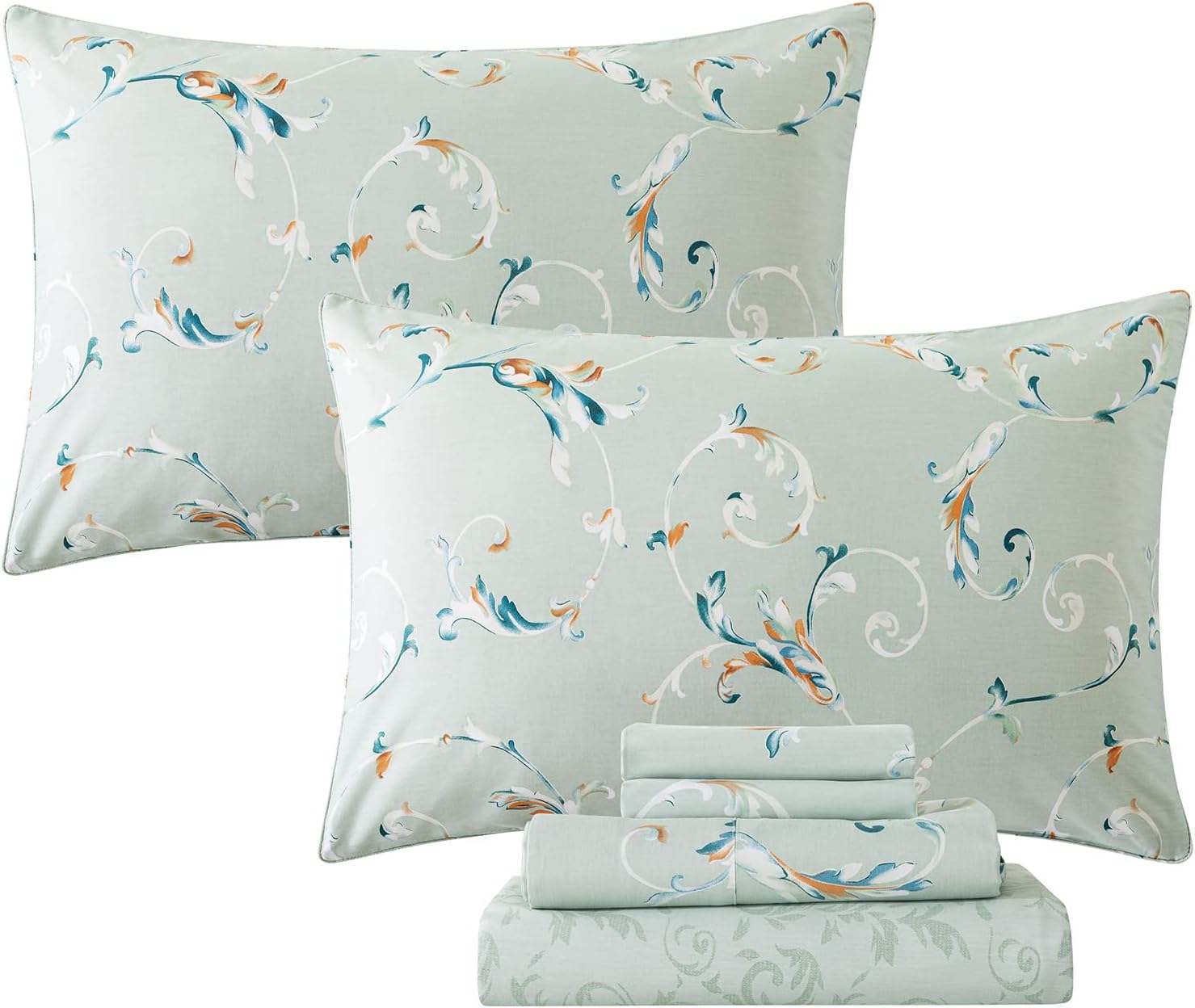 White Printed Cotton Bed Sheets, 4 Pcs, Full D211385