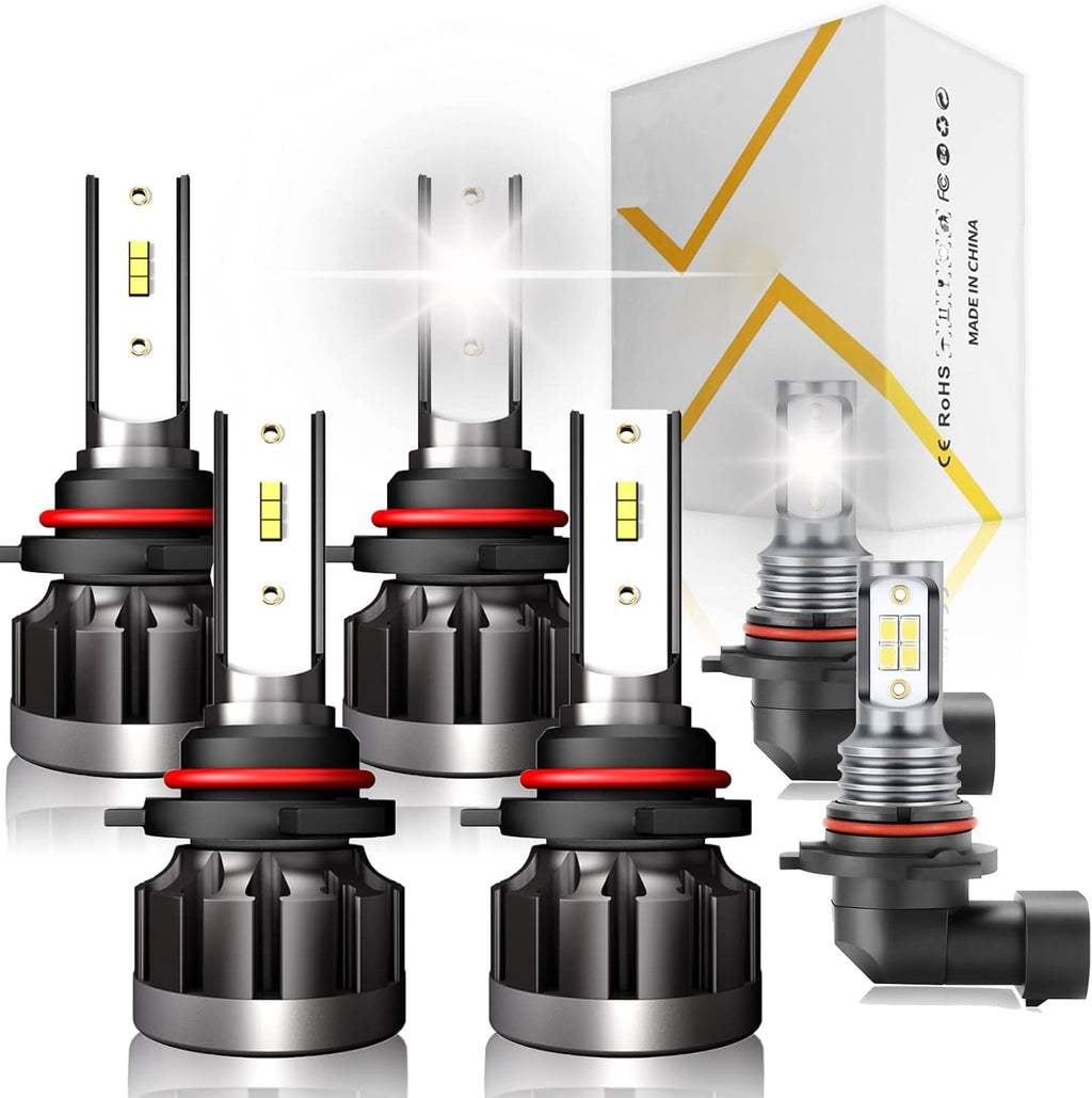 9005 High Beam + 9005 Low Beam + 9006 Fog Lamp LED Headlight Bulbs, Pack of 6 A147652
