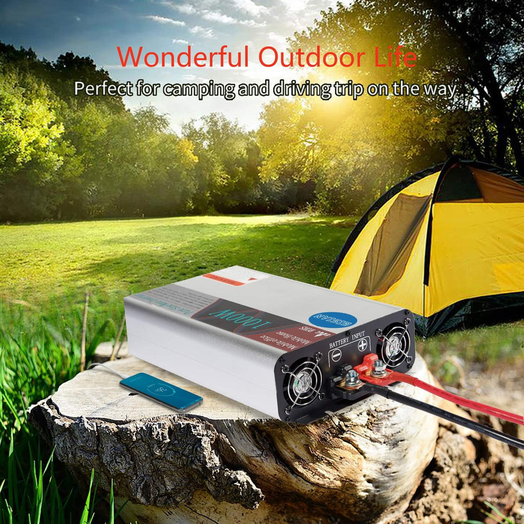 1000W Pure Sine Wave Power Inverter 12V DC to 110V AC with LCD Display 2 AC Outlets E745684