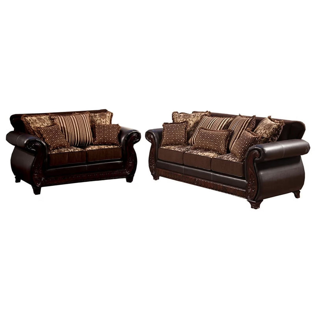 Dark Brown Faux Leather 2-Piece Sofa Set J41433