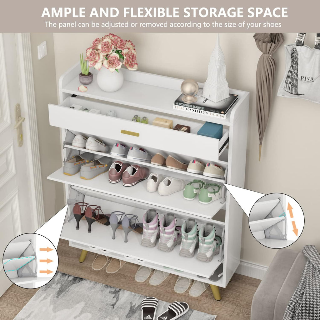 5-Tier Shoe Storage Cabinet with Drawers, White Y234050