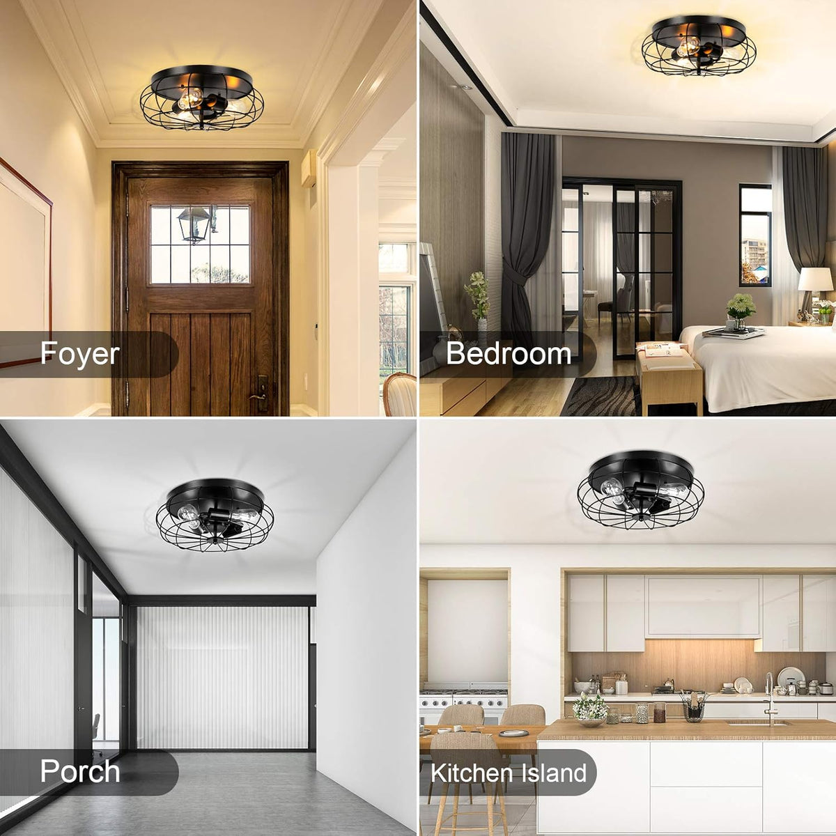 3 Pack Semi Flush Mount Ceiling Light, 3 Lights Metal Cage Light Fixture W901690